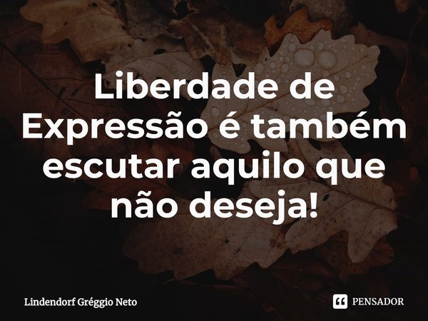 ⁠Liberdade de Expressão é também escutar aquilo que não deseja!... Frase de Lindendorf Gréggio Neto.