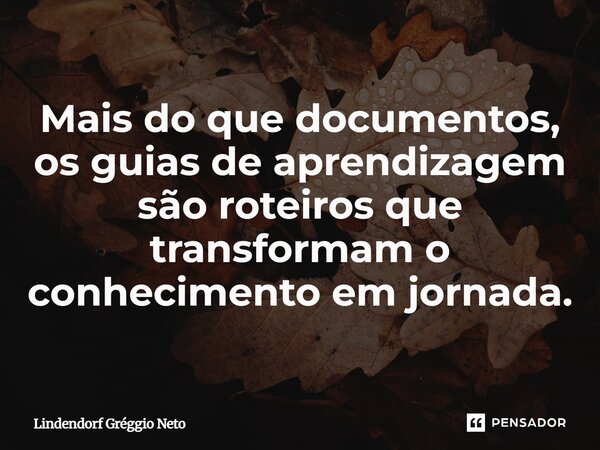 ⁠Mais do que documentos, os guias de aprendizagem são roteiros que transformam o conhecimento em jornada.... Frase de Lindendorf Gréggio Neto.