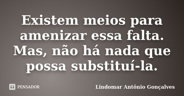 Existem meios para amenizar essa falta. Mas, não há nada que possa substituí-la.... Frase de Lindomar Antônio Gonçalves.