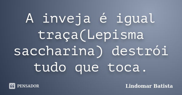 A inveja é igual traça(Lepisma saccharina) destrói tudo que toca.... Frase de Lindomar Batista.