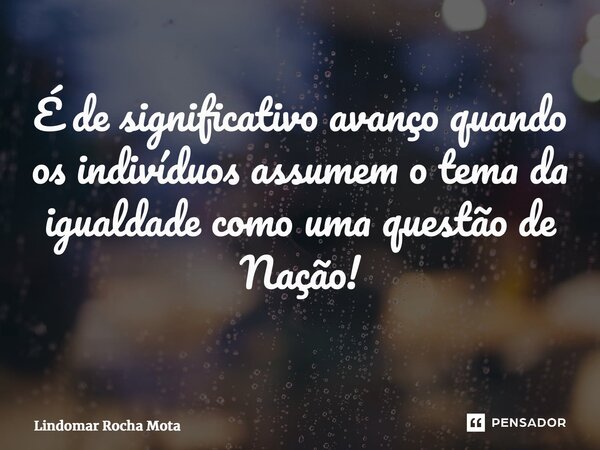 É de significativo avanço quando os indivíduos assumem o tema da igualdade como uma questão de Nação! ⁠... Frase de Lindomar Rocha Mota.