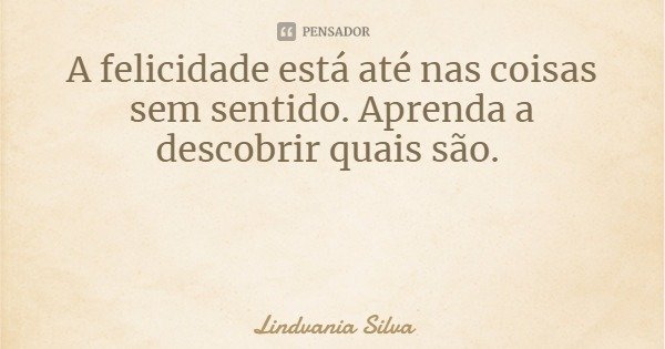 A felicidade está até nas coisas sem sentido. Aprenda a descobrir quais são.... Frase de Lindvania Silva.