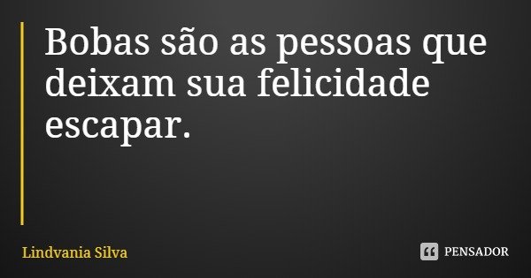 Bobas são as pessoas que deixam sua felicidade escapar.... Frase de Lindvania Silva.