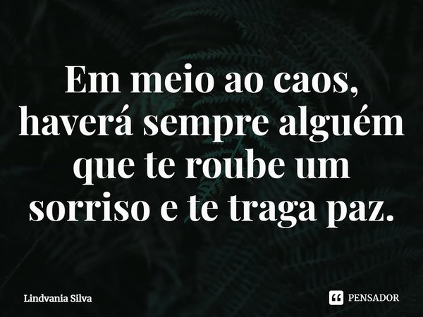 ⁠Em meio ao caos, haverá sempre alguém que te roube um sorriso e te traga paz.... Frase de Lindvania Silva.