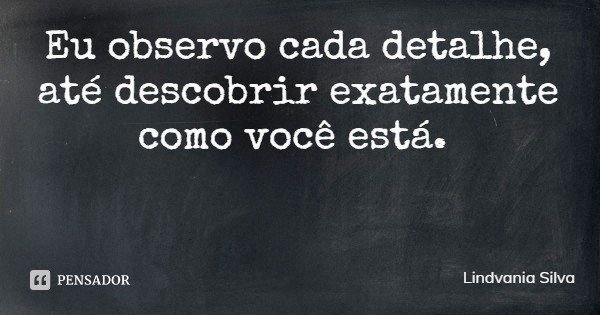Eu observo cada detalhe, até descobrir exatamente como você está.... Frase de Lindvania Silva.