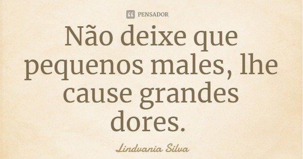 Não deixe que pequenos males, lhe cause grandes dores.... Frase de Lindvania Silva.