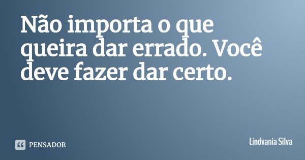 Não importa o que queira dar errado. Você deve fazer dar certo.... Frase de Lindvania Silva.