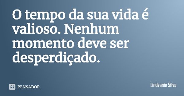 O tempo da sua vida é valioso. Nenhum momento deve ser desperdiçado.... Frase de Lindvania Silva.