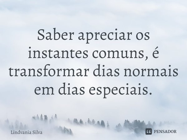 ⁠Saber apreciar os instantes comuns, é transformar dias normais em dias especiais.... Frase de Lindvania Silva.