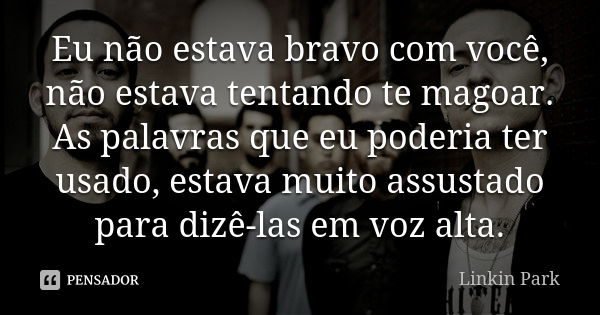 Eu não estava bravo com você, não estava tentando te magoar. As palavras que eu poderia ter usado, estava muito assustado para dizê-las em voz alta.... Frase de Linkin Park.