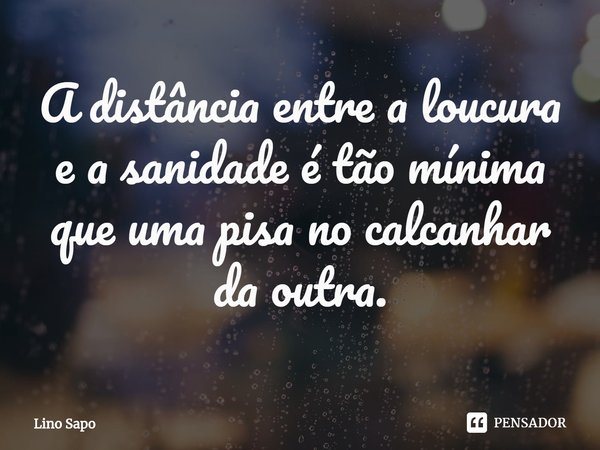 ⁠A distância entre a loucura e a sanidade é tão mínima que uma pisa no calcanhar da outra.... Frase de Lino Sapo.