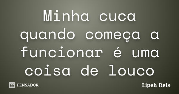 Minha cuca quando começa a funcionar é uma coisa de louco... Frase de Lipeh Reis.