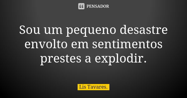 Sou um pequeno desastre envolto em sentimentos prestes a explodir.... Frase de Lis Tavares.