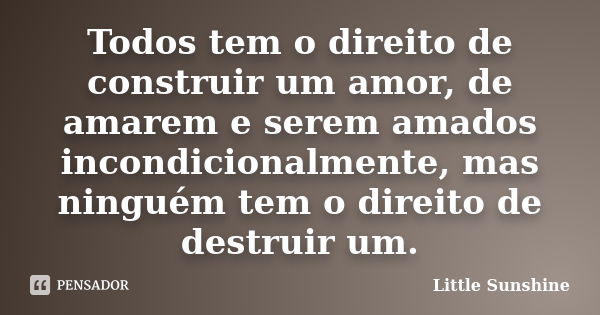 Todos tem o direito de construir um amor, de amarem e serem amados incondicionalmente, mas ninguém tem o direito de destruir um.... Frase de Little Sunshine.