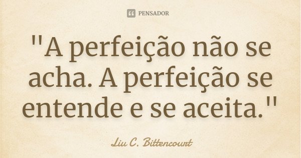 "A perfeição não se acha. A perfeição se entende e se aceita."... Frase de Liu C. Bittencourt.