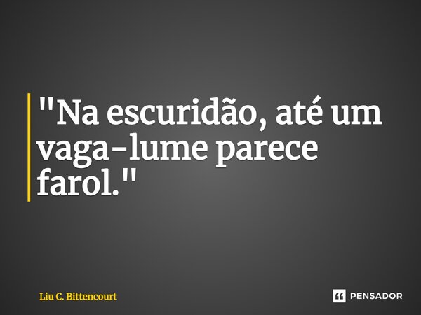 ⁠"Na escuridão, até um vaga-lume parece farol."... Frase de Liu C. Bittencourt.