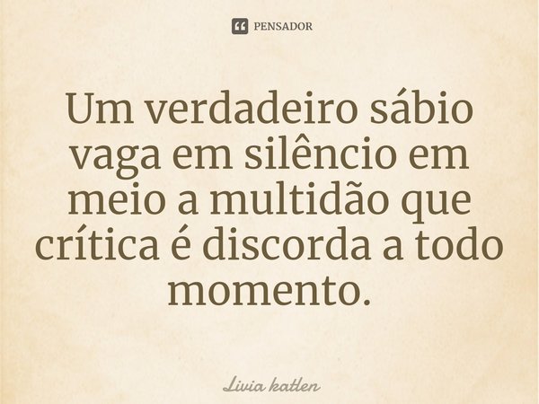 ⁠Um verdadeiro sábio vaga em silêncio em meio a multidão que crítica é discorda a todo momento.... Frase de Livia katlen.