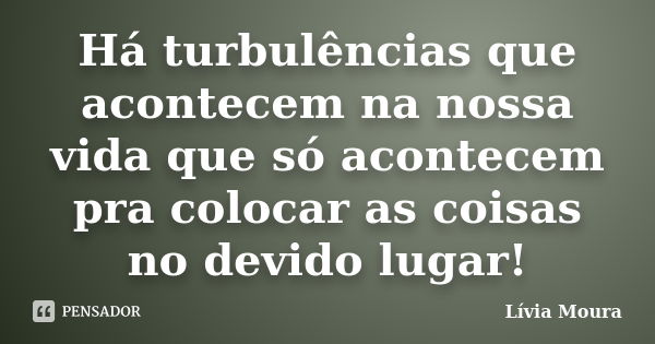 Há turbulências que acontecem na nossa vida que só acontecem pra colocar as coisas no devido lugar!... Frase de Lívia Moura.