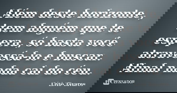 Além deste horizonte, tem alguém que te espera, só basta você atravessá-lo e buscar. Afinal nada cai do céu.... Frase de Lívio Tavares.