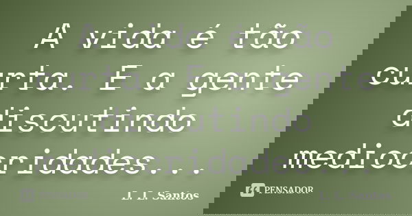 A vida é tão curta. E a gente discutindo mediocridades...... Frase de L. L. Santos.
