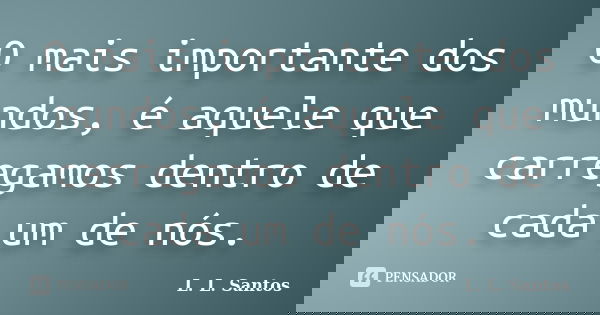 O mais importante dos mundos, é aquele que carregamos dentro de cada um de nós.... Frase de L. L. Santos.