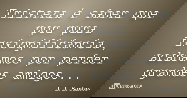 Tristeza é saber que por pura insignificância, acabamos por perder grandes amigos...... Frase de L. L. Santos.