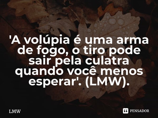 ⁠'A volúpia é uma arma de fogo, o tiro pode sair pela culatra quando você menos esperar'. (LMW).... Frase de LMW.