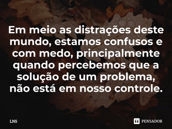 ⁠Em meio as distrações deste mundo, estamos confusos e com medo, principalmente quando percebemos que a solução de um problema, não está em nosso controle.... Frase de LNS.