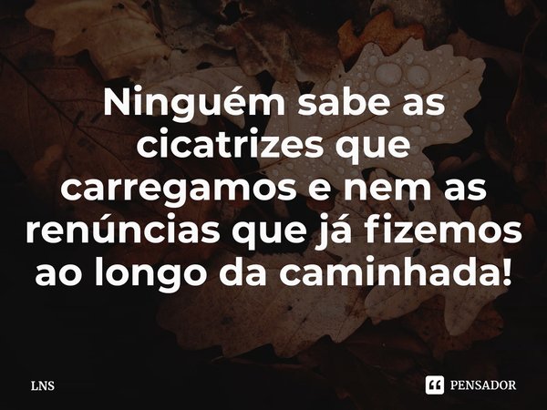 ⁠Ninguém sabe as cicatrizes que carregamos e nem as renúncias que já fizemos ao longo da caminhada!... Frase de LNS.