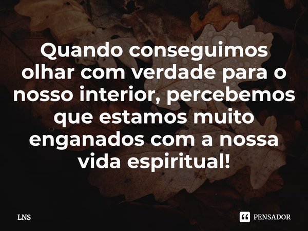 ⁠Quando conseguimos olhar com verdade para o nosso interior, percebemos que estamos muito enganados com a nossa vida espiritual!... Frase de LNS.