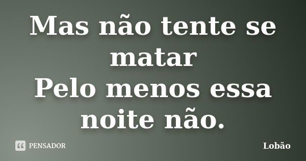 Mas não tente se matar Pelo menos essa noite não.... Frase de Lobão.