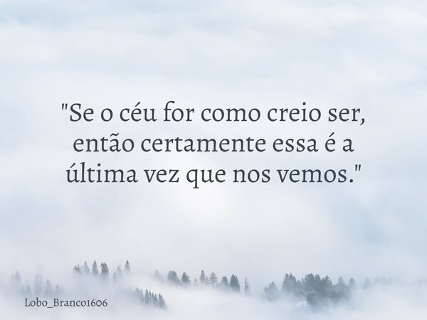 "Se o céu for como creio ser, então certamente essa é a última vez que nos vemos."... Frase de Lobo_Branco1606.