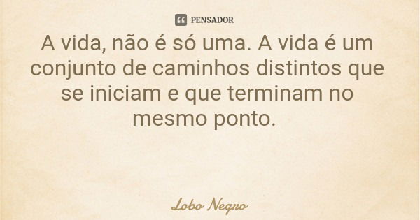 A vida, não é só uma. A vida é um conjunto de caminhos distintos que se iniciam e que terminam no mesmo ponto.... Frase de Lobo Negro.