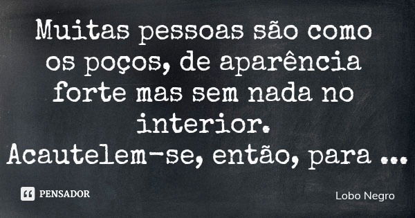Muitas pessoas são como os poços, de aparência forte mas sem nada no interior. Acautelem-se, então, para não cair num poço destes.... Frase de Lobo Negro.