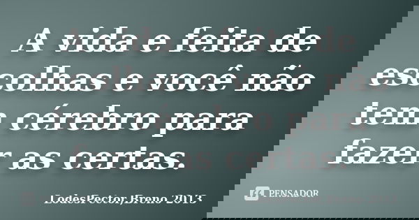 A vida e feita de escolhas e você não tem cérebro para fazer as certas.... Frase de LodesPector,Breno 2013.