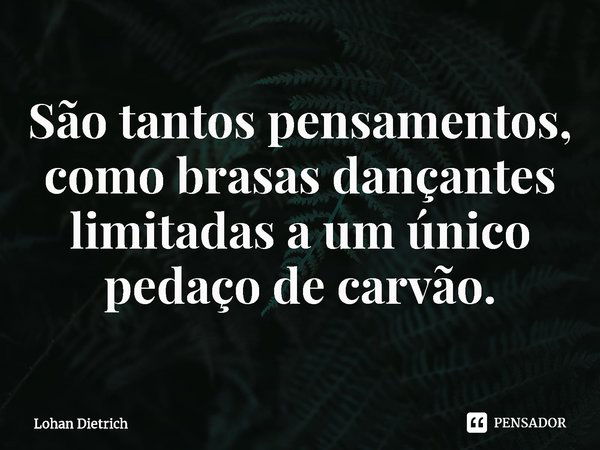 ⁠São tantos pensamentos, como brasas dançantes limitadas a um único pedaço de carvão.... Frase de Lohan Dietrich.