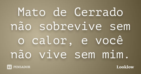 Mato de Cerrado não sobrevive sem o calor, e você não vive sem mim.... Frase de Looklow.