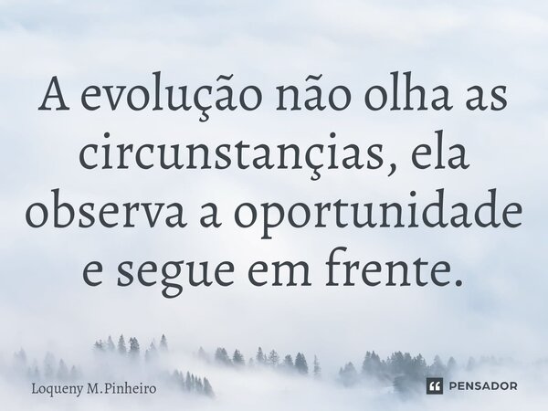 ⁠A evolução não olha as circunstançias, ela observa a oportunidade e segue em frente.... Frase de Loqueny M.Pinheiro.