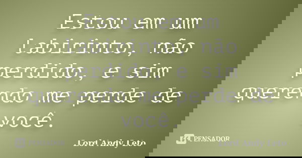 Estou em um labirinto, não perdido, e sim querendo me perde de você.... Frase de Lord Andy Leto.