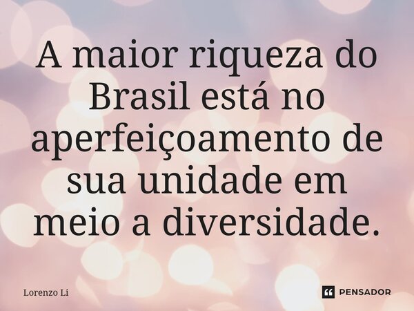 ⁠A maior riqueza do Brasil está no aperfeiçoamento de sua unidade em meio a diversidade.... Frase de Lorenzo Li.