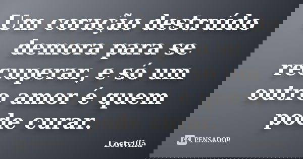 Um coração destruído demora para se recuperar, e só um outro amor é quem pode curar.... Frase de Lostvilla.