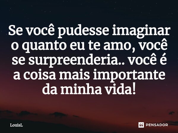 ⁠Se você pudesse imaginar o quanto eu te amo, você se surpreenderia.. você é a coisa mais importante da minha vida!... Frase de LouisL.