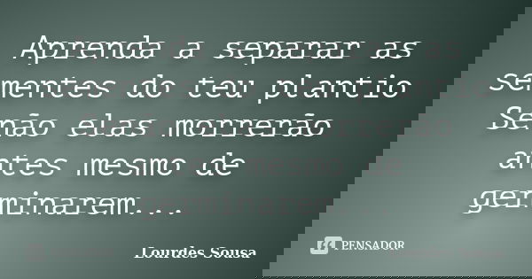 Aprenda a separar as sementes do teu plantio Senão elas morrerão antes mesmo de germinarem...... Frase de Lourdes Sousa.