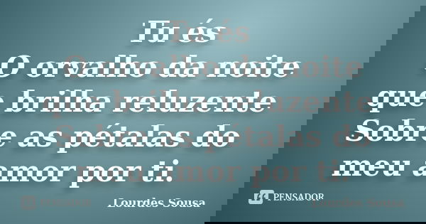 Tu és O orvalho da noite que brilha reluzente Sobre as pétalas do meu amor por ti.... Frase de Lourdes Sousa.