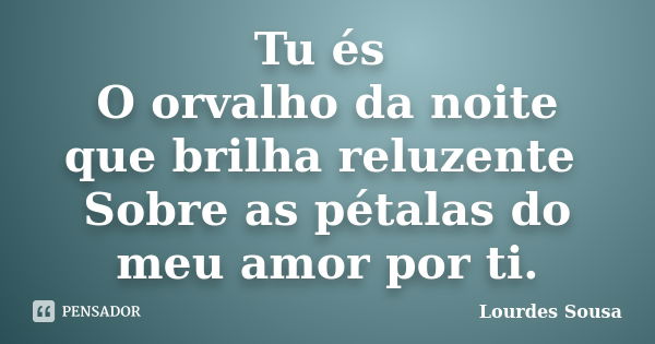 Tu és O orvalho da noite que brilha reluzente Sobre as pétalas do meu amor por ti.... Frase de Lourdes Sousa.