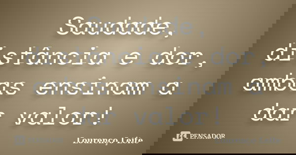 Saudade, distância e dor, ambas ensinam a dar valor!... Frase de Lourenço Leite.