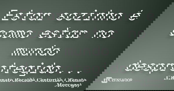Estar sozinho é como estar no mundo desprotegido...... Frase de L.Renato Recalde Centurião ( Renato Morcego).
