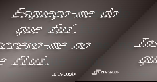Esqueço-me do que fui. Inscrevo-me no que flui.... Frase de L.S.Dias.