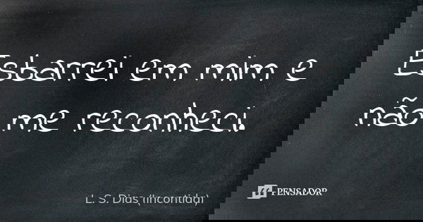 Esbarrei em mim e não me reconheci.... Frase de L. S. Dias (Incontida).