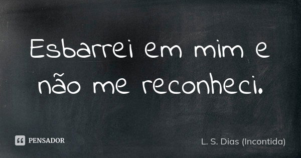 Esbarrei em mim e não me reconheci.... Frase de L. S. Dias (Incontida).